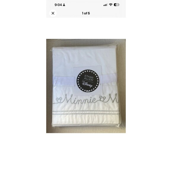 Ethan Allen Minnie Mouse Twin Sheet Set Retired White/Silver Embroidered NEW - Picture 1 of 5